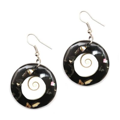 Handmade black resin with spiral shell inlaid drop earrings (108415)