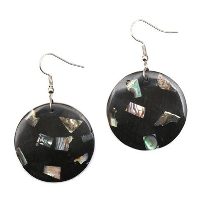 Handmade black resin with shell inlaid drop earrings (108413)