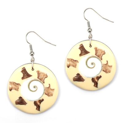 Handmade round resin with spiral shell inlaid drop earrngs (108411)
