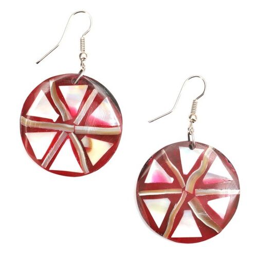 Handmade round resin with triangle shell inlaid drop earrngs (108409)