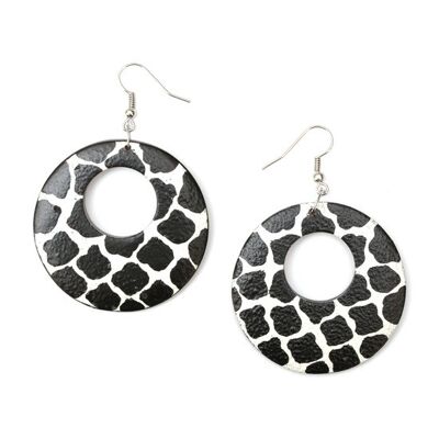 Boucles d'oreilles élégantes en bois à disque ouvert d'inspiration léopard blanc et noir
