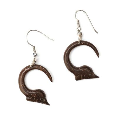 Brown carved ray wooden drop earrings