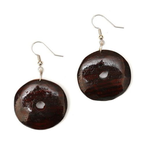 Organic round dis wooden drop earrings