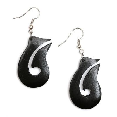 Handmade black carved tribal inspired wooden drop earrings