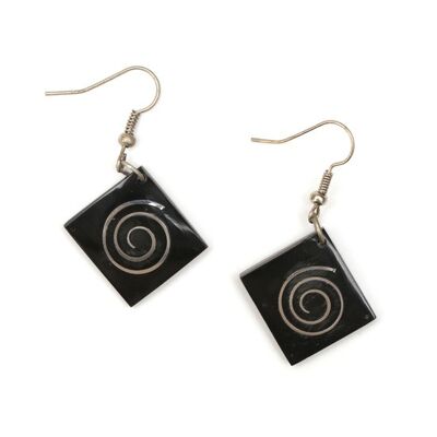 Handmade square resin with spiral stainless steel inlaid drop earrings