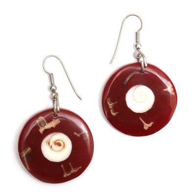 Boucles d'oreilles rondes coquillage rouge