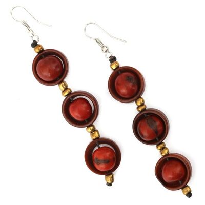 Brown Tagua and Acai berry cascading dangle earrings
