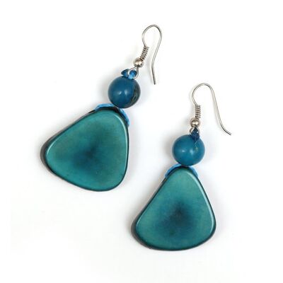 Boucles d'oreilles pendantes tranche de tagua turquoise et graine d'açaï faites à la main