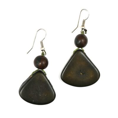 Handmade military green Tagua slice and Acai seed drop earrings