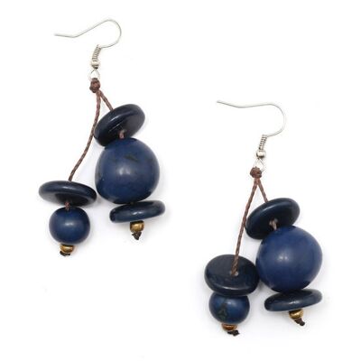 Handmade blue Tagua nut and disc drop earrings (106856)