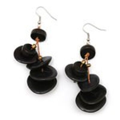 Handmade black Tagua slice and disc drop earrings