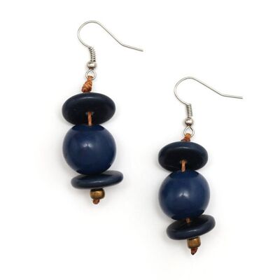 Handmade blue Tagua nut and disc drop earrings (106849)