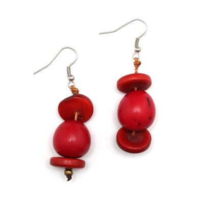 Boucles d'oreilles faites à la main en noix de tagua rouge et disque