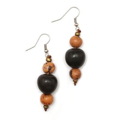 Handmade black Tagua nut with natural brown colour Acai seed drop earrings