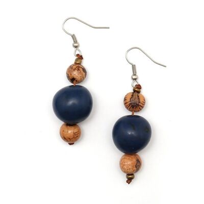 Noce di Tagua blu fatta a mano con orecchini pendenti di semi di Acai di colore marrone naturale