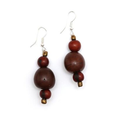 Aretes colgantes artesanales de Tagua marrón y semillas de Acai