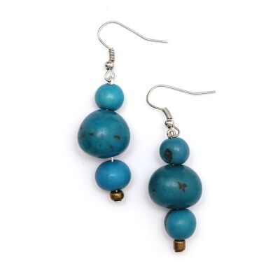 Boucles d'oreilles pendantes faites à la main en tagua turquoise et graine d'açaï