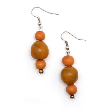 Boucles d'oreilles pendantes faites à la main en tagua moutarde et graine d'açai