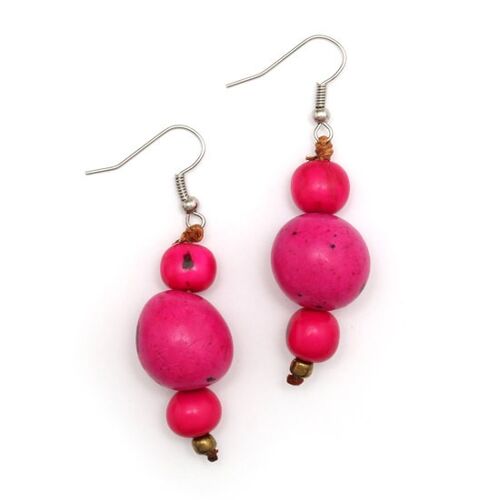 Handmade pink Tagua and Acai seed drop earrings