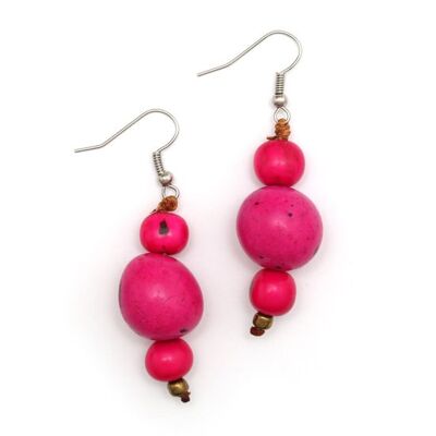 Boucles d'oreilles pendantes faites à la main en graines de tagua rose et d'açaï