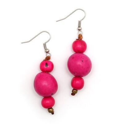 Orecchini pendenti con semi di Tagua e Acai rosa fatti a mano