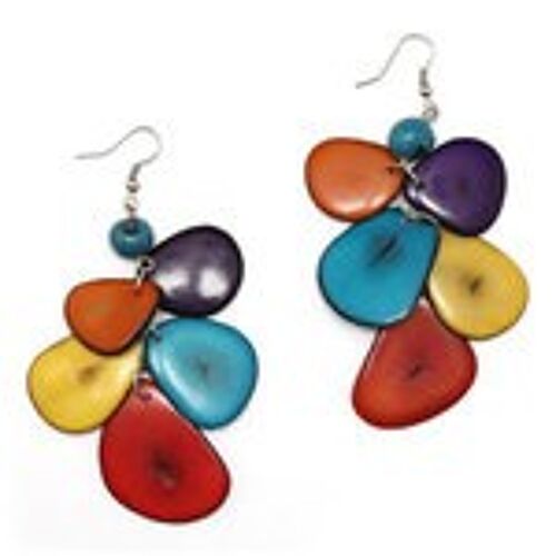 Handmade multicoloured Tagua chip with Acai seed drop earrings