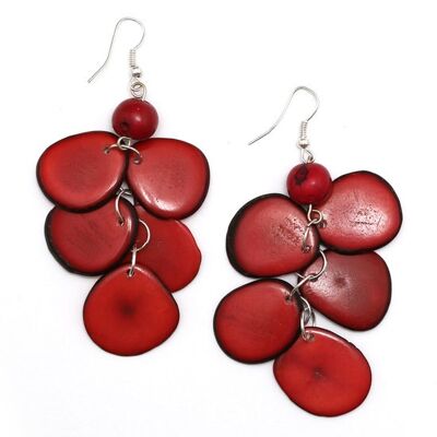 Handmade red Tagua chip with Acai seed drop earrings