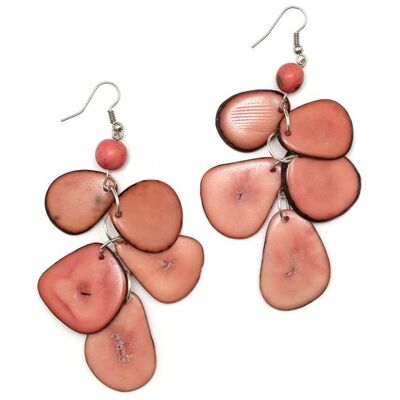 Handmade pink Tagua chip with Acai seed drop earrings