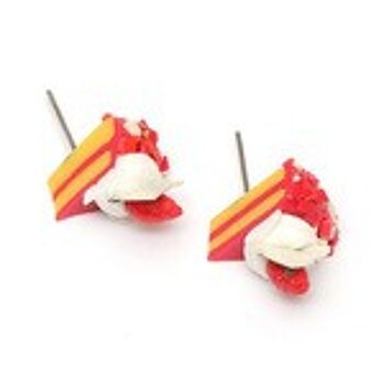 Boucles d'oreilles en pâte polymère tranche de gâteau aux fraises rouges 3