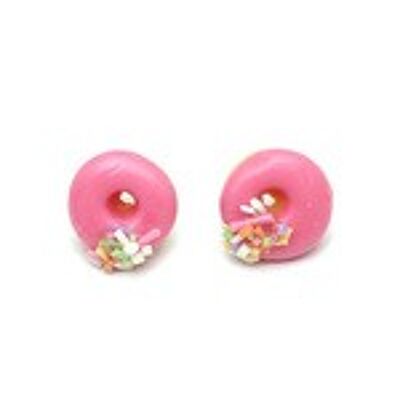 Boucles d'oreilles tiges donut rose en pâte polymère