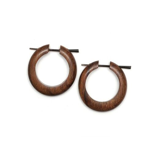 Handmade brown organic stick carved wood earrings tribal style