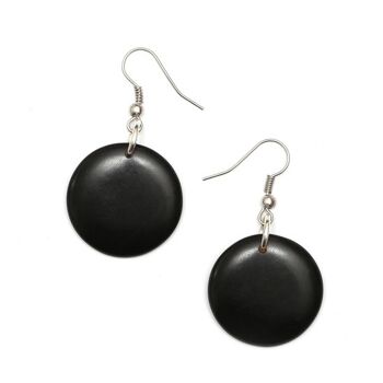 Pendants d'oreilles à disque rond noir Tagua