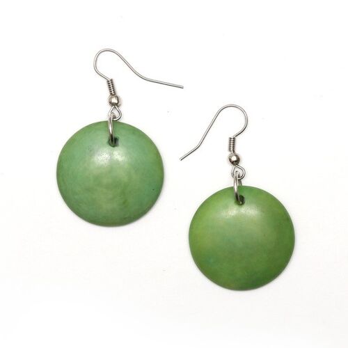 Green Tagua Round Disc Drop Earrings