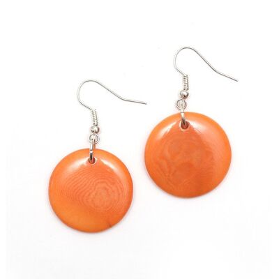 Orecchini pendenti con disco rotondo Tagua arancione