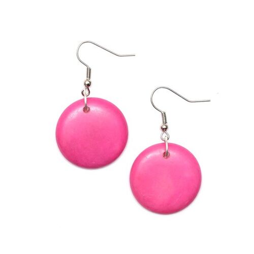 Pink Tagua Round Disc Drop Earrings