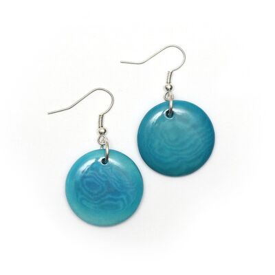 Turquoise Tagua Round Disc Drop Earrings