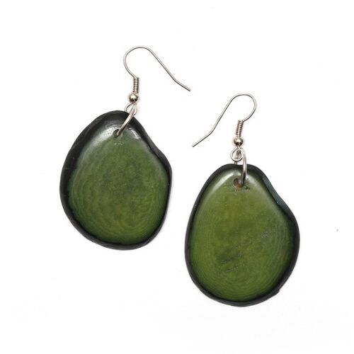 Green Tagua Slice Drop Earrings