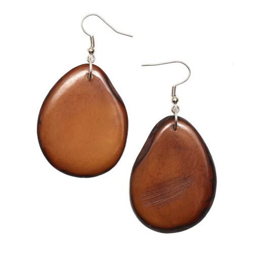 Brown Tagua Slice Drop Earrings
