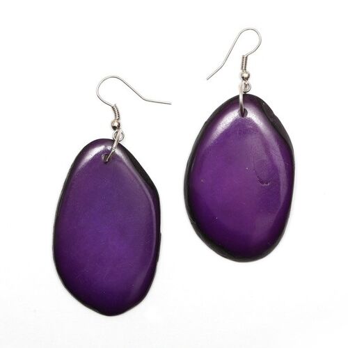 Purple Tagua Slice Drop Earrings
