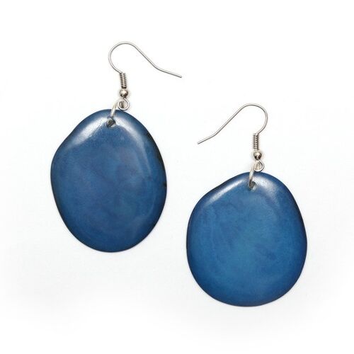 Blue Tagua Slice Drop Earrings