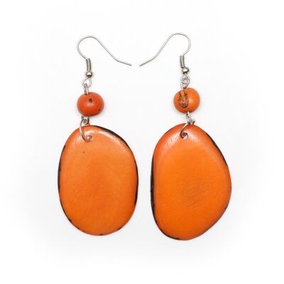 Orange Tagua Slice and Acai Seed Drop Earrings