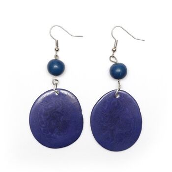 Pendants d'oreilles tranche de tagua bleu foncé et graine d'açaï