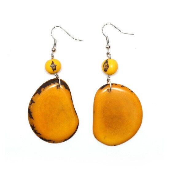 Pendants d'oreilles tranche de tagua jaune et graine d'açaï