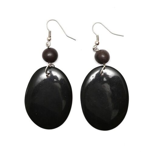 Black Tagua Slice and Acai Seed Drop Earrings