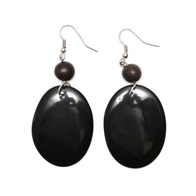 Aretes colgantes con rodaja de tagua negra y semilla de acai