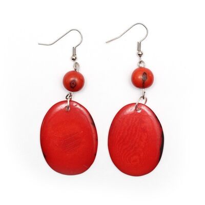 Pendants d'oreilles tranche de tagua rouge et graine d'açaï