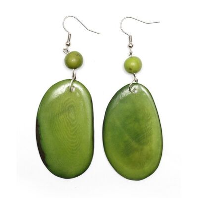 Green Tagua Slice and Acai Seed Drop Earrings