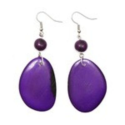 Pendants d'oreilles tranche de tagua violet et graine d'açai