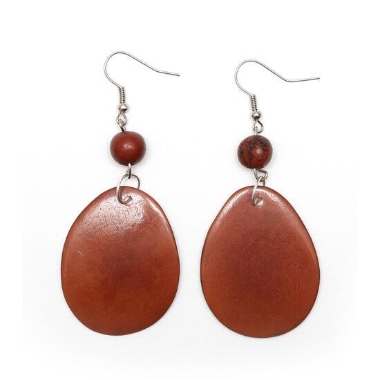 Pendants d'oreilles tranche de tagua marron et graine d'açaï