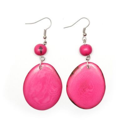 Pink Tagua Slice and Acai Seed Drop Earrings